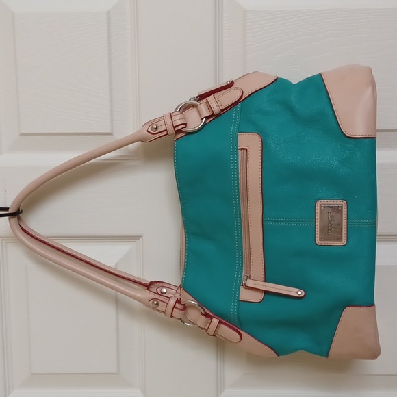 Tignanello Teal & Tan Leather Shoulder Bag - Picture 3 of 11